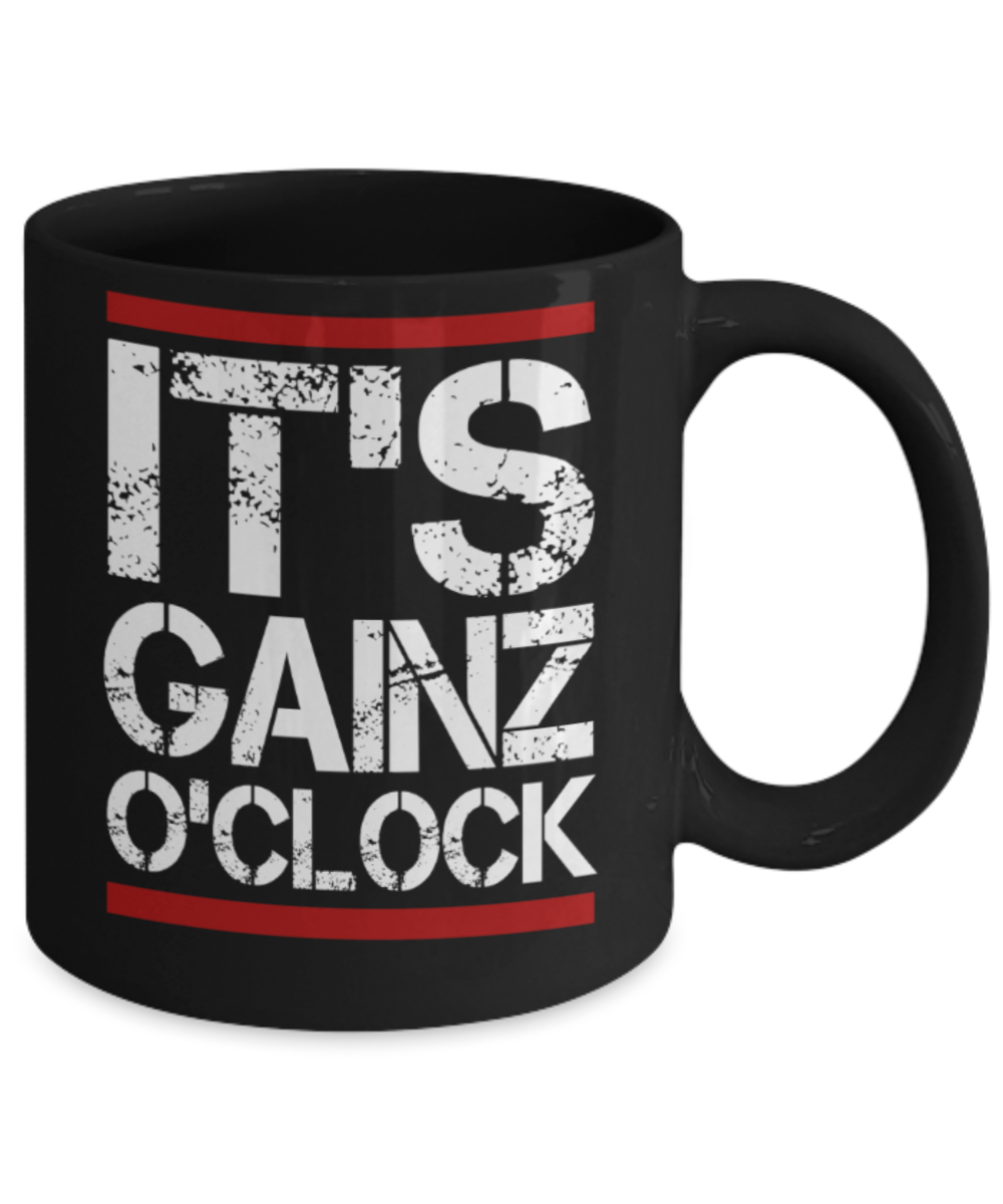 Workouts lovers mugs, It's Gainz o'clock - Funny Black Porcelain Coffee 11 oz