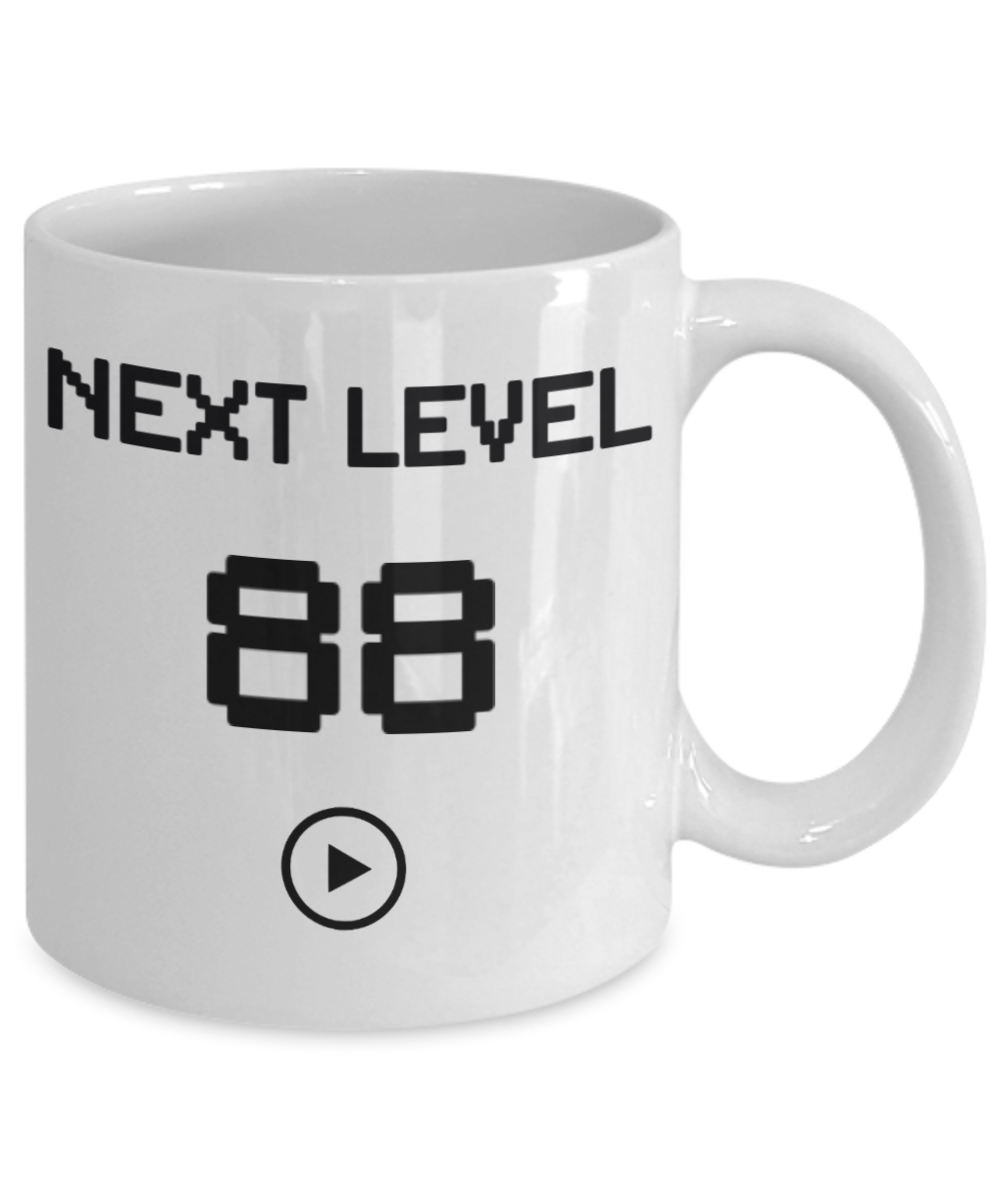 88th Birthday Coffee Mug, Next Level 88, Gamer Coffee Mug, Birthday Mug- White Porcelain Coffee Mug 11 Oz Birthday Coffee Mug