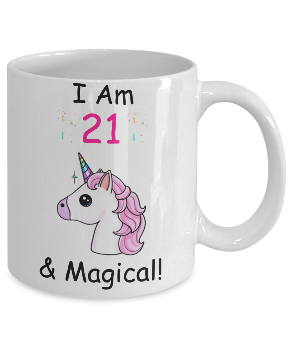 Unicorn Birthday gift 21st Birthday Gift for Women - I Am 21 & Magical Unicorn Mug - Funny White Porcelain Coffee 11 oz for Grandma, Mom, Sister, Best Friend, Women, Her - Born In 1999