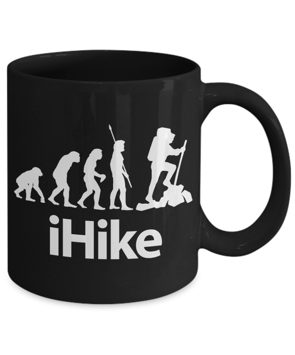 Hiker Camping Gift Coffee Mug, Evolution Of Hiking-Black Porcelain Coffee Mug 11 oz For Father, Brother,Sister,Friend, Mother,Hiker,Camping mug
