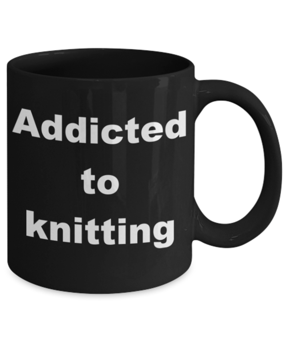 Addicted to Knitting - Black Porcelain Coffee 11 oz