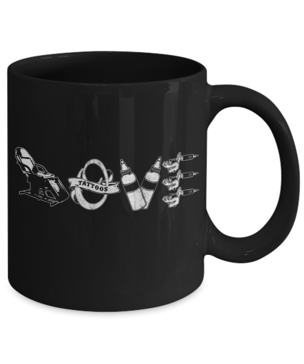 Tattoo Lovers Mugs , Love tattoos - Black Coffee Mug Porcelain Tea Cup 11 oz - Great Gift