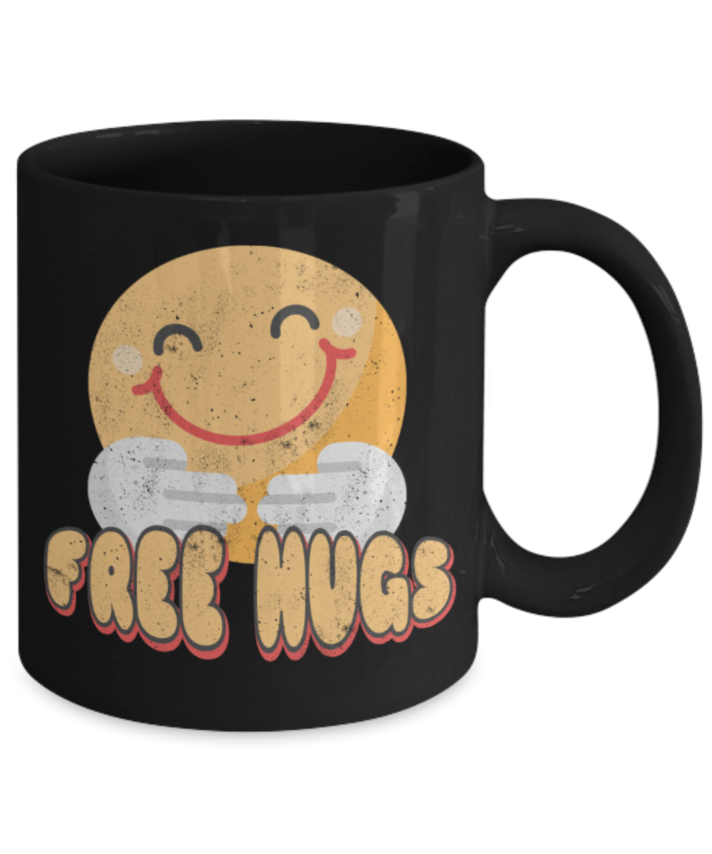 Hugs Lovers Mugs, Free hugs - Funny Black Porcelain Coffee 11 oz