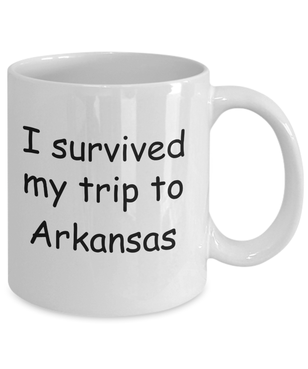 Patriotic coffee mugs , I survived my trip to Arkansas - White Coffee Mug Tea Cup 11 oz Gift