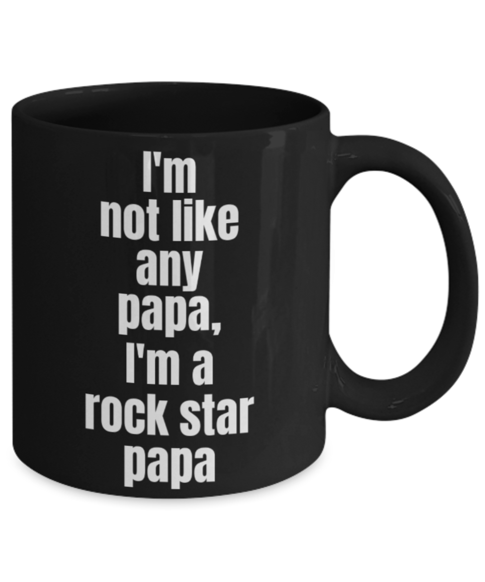 Papa gifts mugs, I'm a rock star papa - Funny Black Porcelain Coffee Mug Cute Ceramic Cup 11 oz