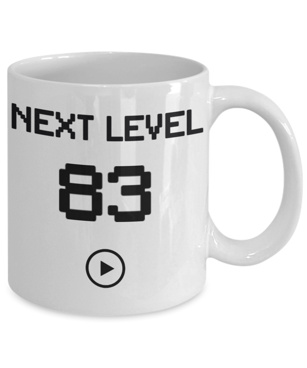 83rd Birthday Coffee Mug, Next Level 83, Gamer Coffee Mug, Birthday Mug- White Porcelain Coffee Mug 11 Oz Birthday Coffee Mug