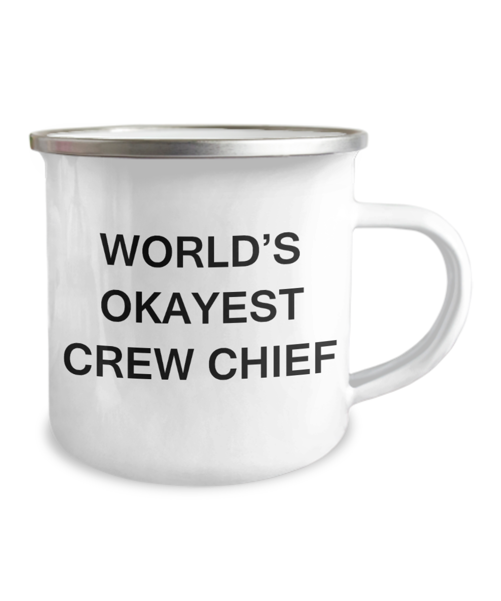Crew Chief Mugs - World's Okayest Crew Chief -12 Oz Stainless Steel Enamel Finish Camper Coffee Mug