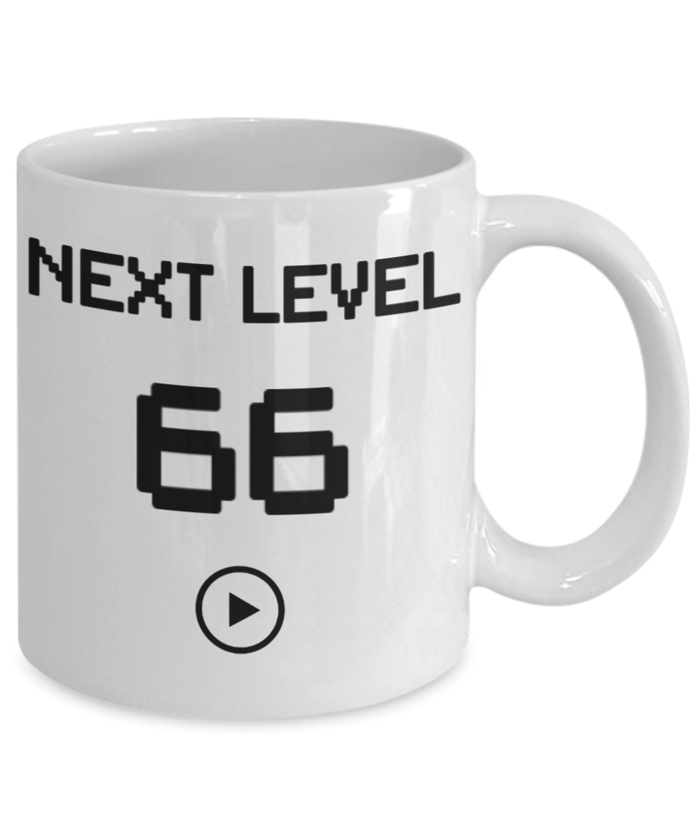 66th Birthday Coffee Mug, Next Level 66, Gamer Coffee Mug, Birthday Mug- White Porcelain Coffee Mug 11 Oz Birthday Coffee Mug