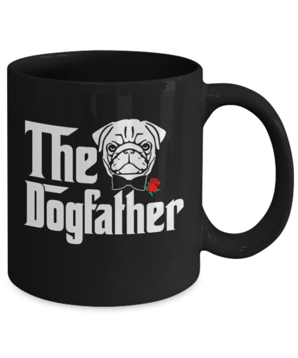 Gift gor dog lovers , The Dogfather - Black Coffee Mug Porcelain Tea Cup 11 oz - Great Gift