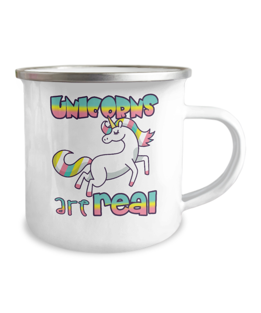 Unicorn Coffee mug, Unicorns are Real, Unicorn Mug, Teen Coffee mug-12 Oz Stainless Steel Enamel Finish White Camper Coffee Mug