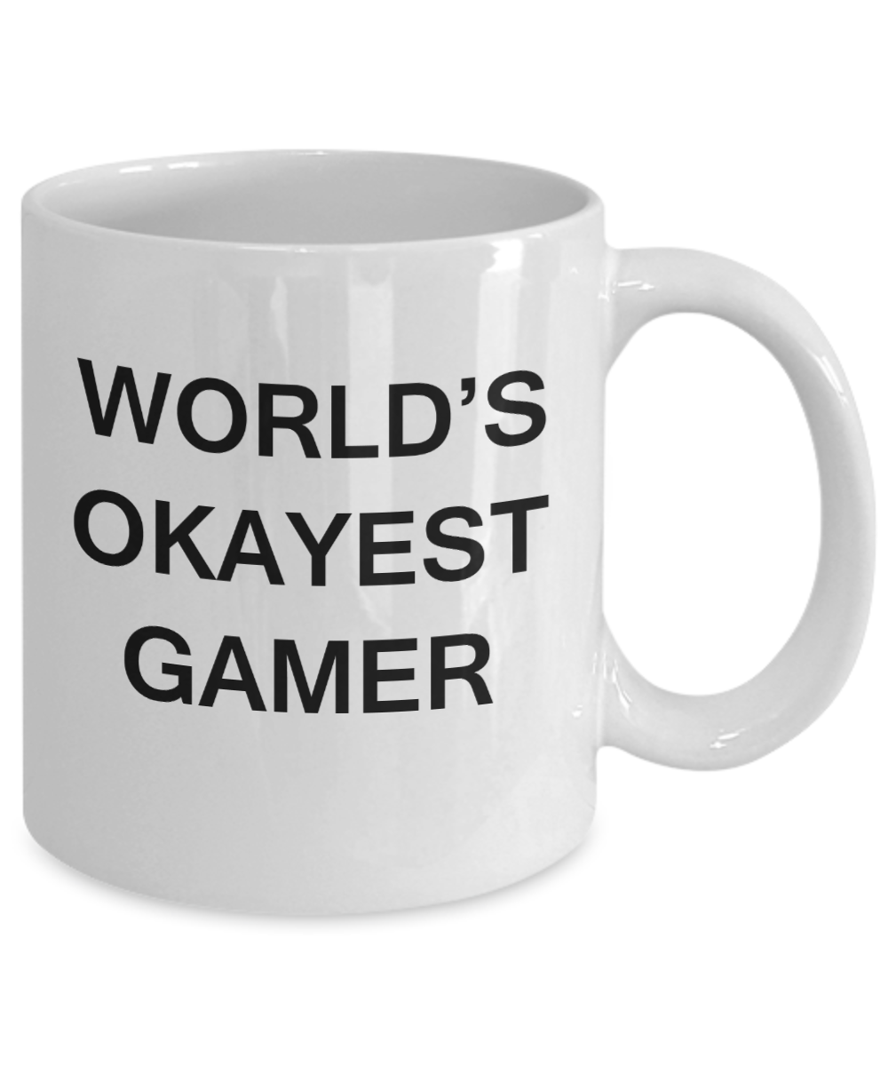World's Okayest Gamer - White Porcelain Coffee Cup,Premium 11 oz Funny Mugs White coffee cup Gifts Ideas