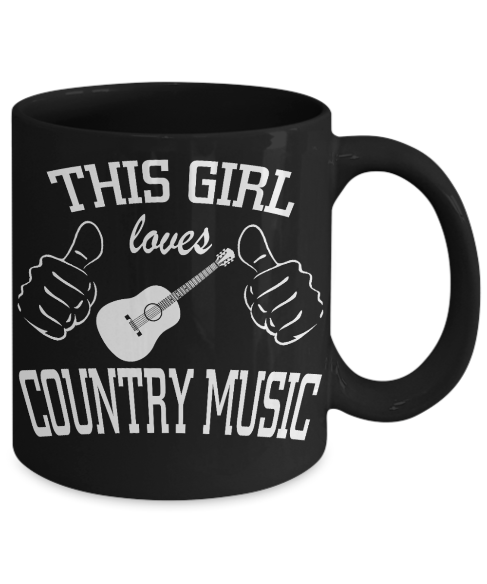 Music Lover Gift Coffee Mug, This Girl Loves Country Music-Black Porcelain Coffee Mug 11 oz, For Sister,Girlfriend, Mother,Music Mug