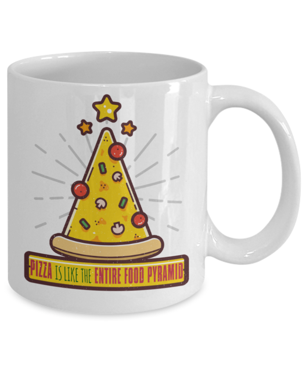 Pizza Lovers Mugs, Pizza is like the entire food pyramid - Funny White Porcelain Coffee 11 oz