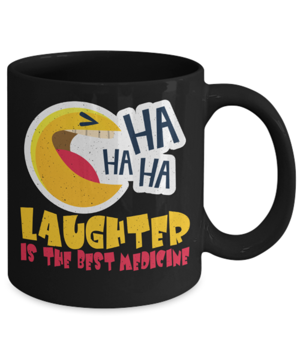 Laughing Lovers Mugs, Laughter is the best medicine - Funny White Porcelain Coffee 11 oz