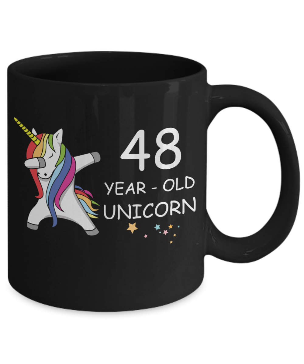 48th Birthday Gift for Women - 48 Year Old Unicorn Dabbing Mug - Funny Black Porcelain Coffee 11 oz for Grandma, Mom, Sister, Best Friend, Women, Her - Legends are Born In 1972