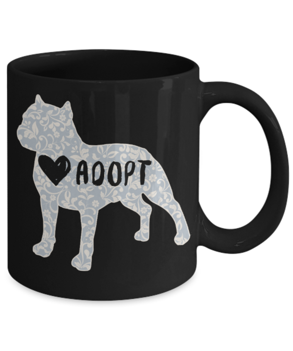 Gift gor dog lovers , Adopt - Black Coffee Mug Porcelain Tea Cup 11 oz - Great Gift