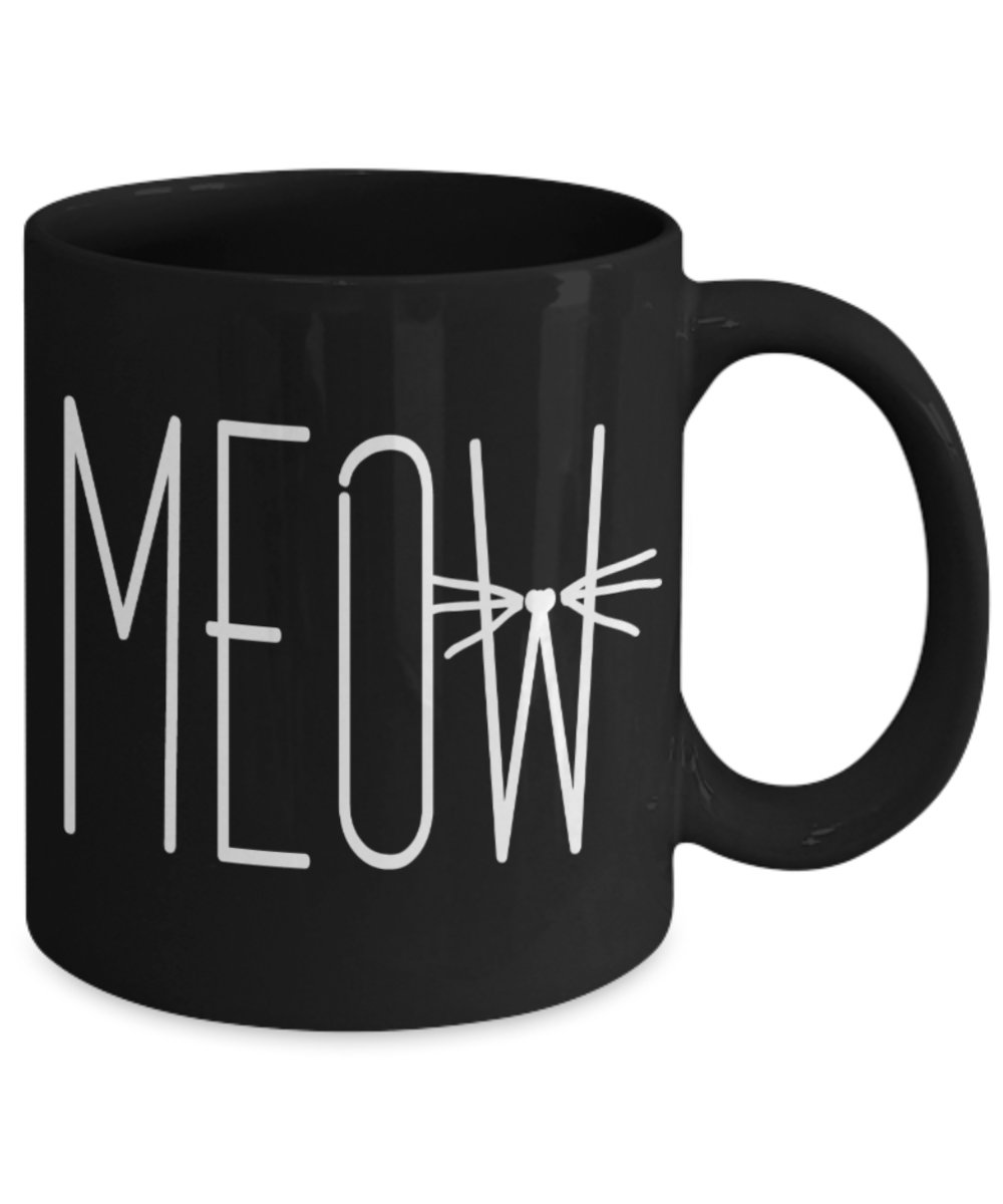 Dog Lovers Gifts , Meow - Black Coffee Mug Porcelain Tea Cup 11 oz - Great Gift