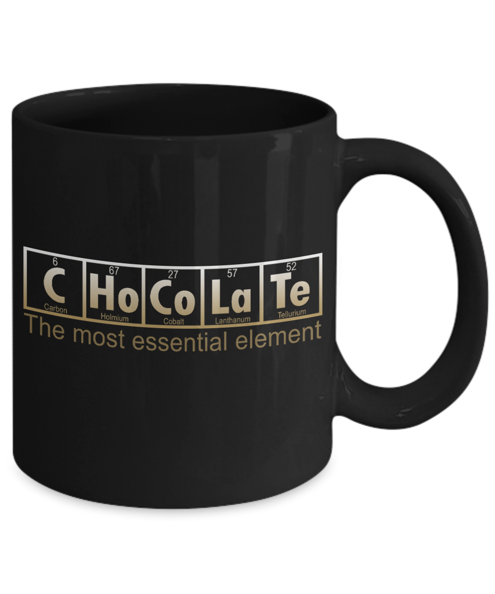 Chocolate Lover Coffee Mug, Chocolate The Most Essential Element-Black Porcelain Coffee Mug 11 oz For Chocolate Lover, Kids,Teens,Women,men
