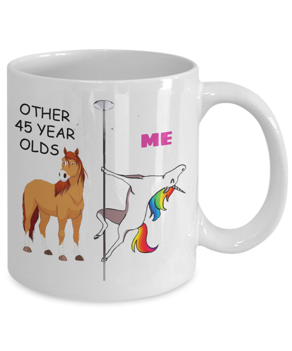 45th Birthday Gift for Women - Other 45 Year Olds Me Unicorn Coffee Mug - Funny White Porcelain Coffee 11 oz for Grandma, Mom, Sister, Best Friend, Women, Her - Born In 1975