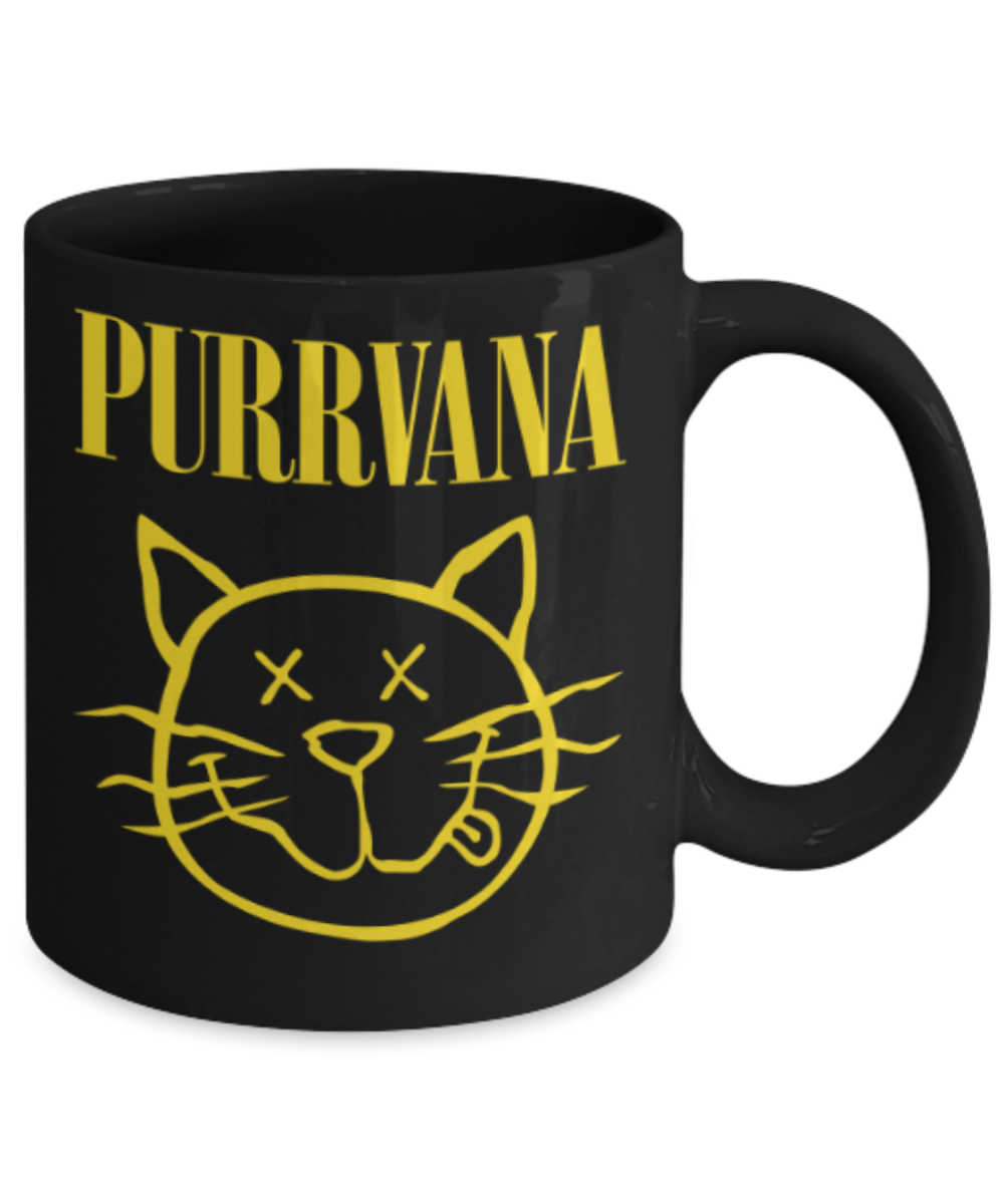Gift gor dog lovers , Purrvana - Black Coffee Mug Porcelain Tea Cup 11 oz - Great Gift