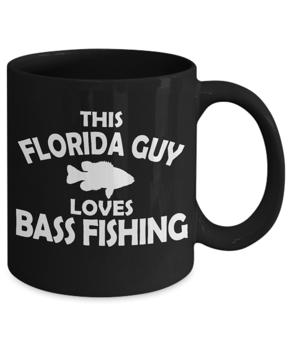 Fishing Obession Gift Coffee Mug, This Florida Guy Loves Bass Fishing-Black Porcelain Coffee Mug 11 oz