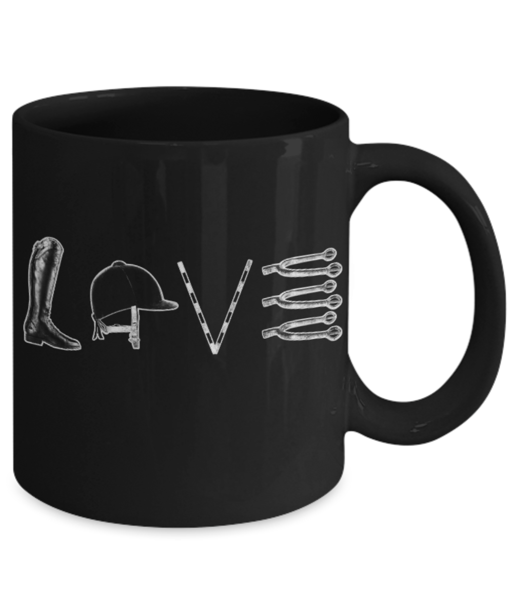 Love - Black Coffee Mug Porcelain Tea Cup 11 oz - Great Gift