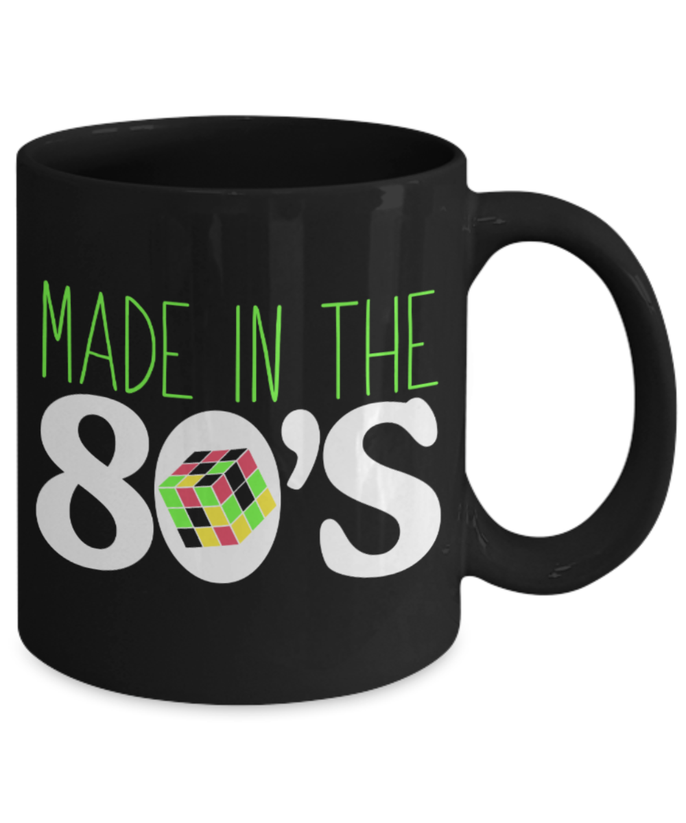 Made in the 80's - Black Coffee Mug Porcelain Tea Cup 11 oz - Great Gift