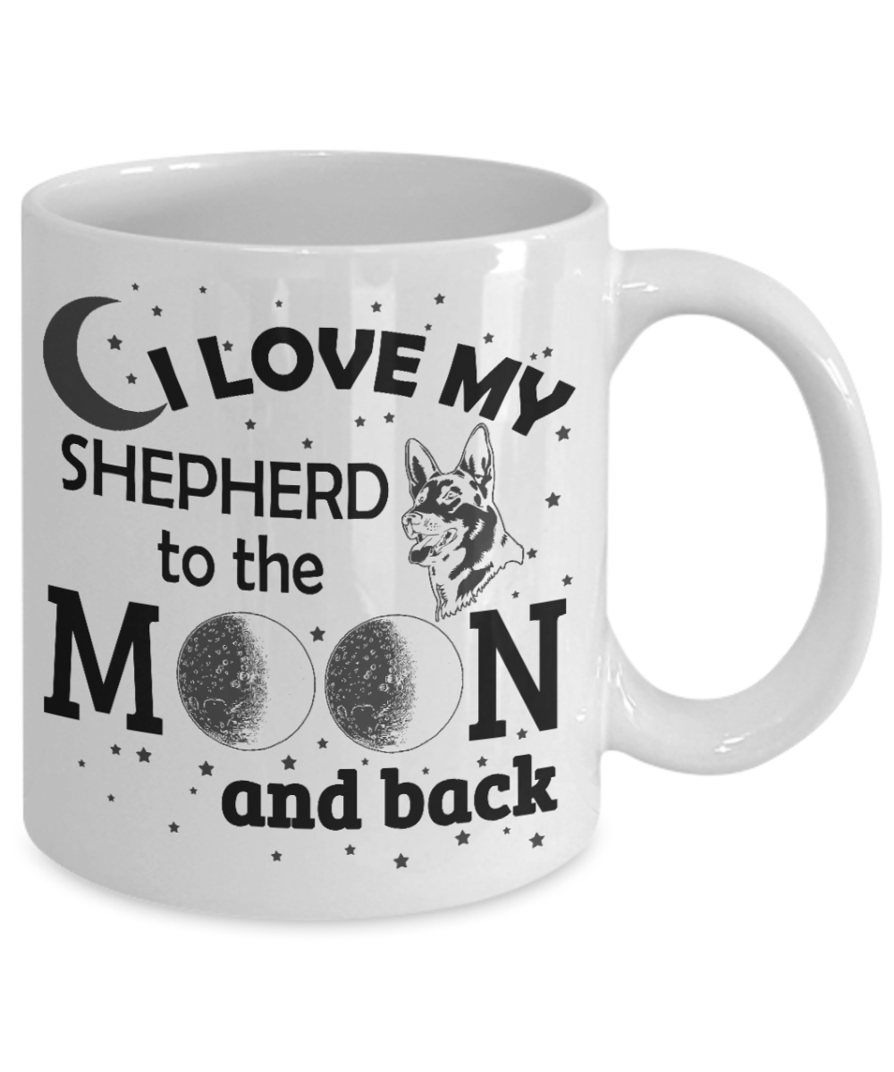 Personalized Dog Lover Gift Coffee mug,I Love My Shepherd  To The Moon And Back-White Porcelain Coffee Mug 11 oz