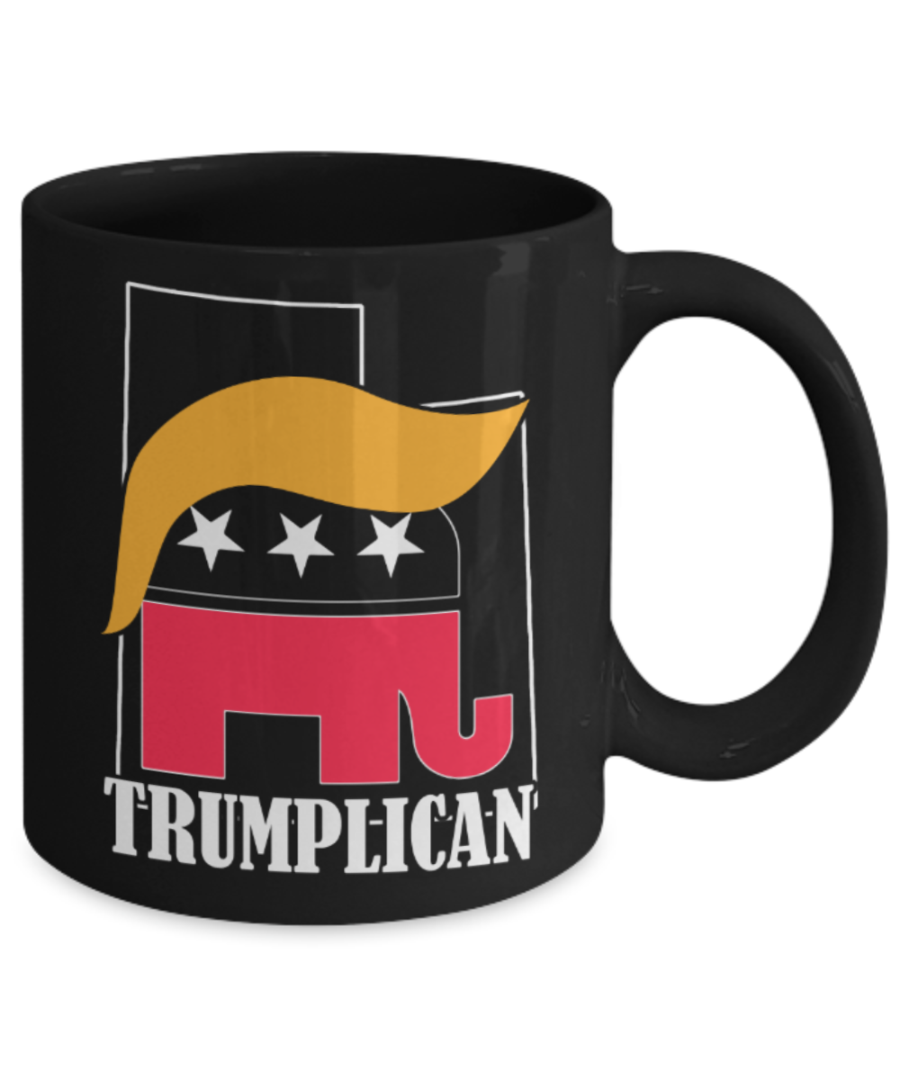 Trumplican - Black Coffee Mug Porcelain Tea Cup 11 oz - Great Gift