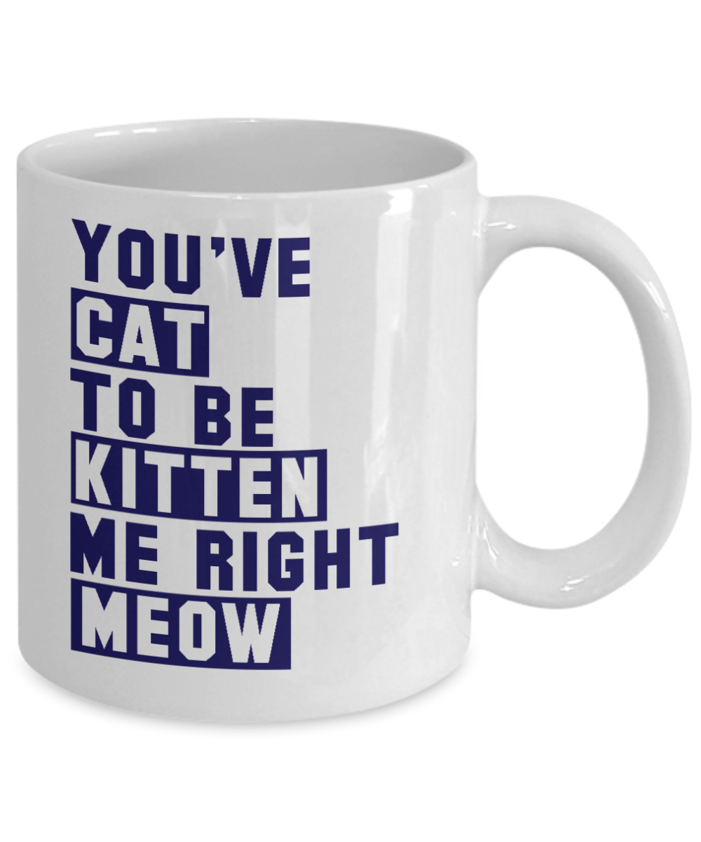 Cat Mom Coffee Mug,You've Cat To Be Kitten Me Right Meow- White Porcelain Coffee Mug 11 oz For Cat Lover
