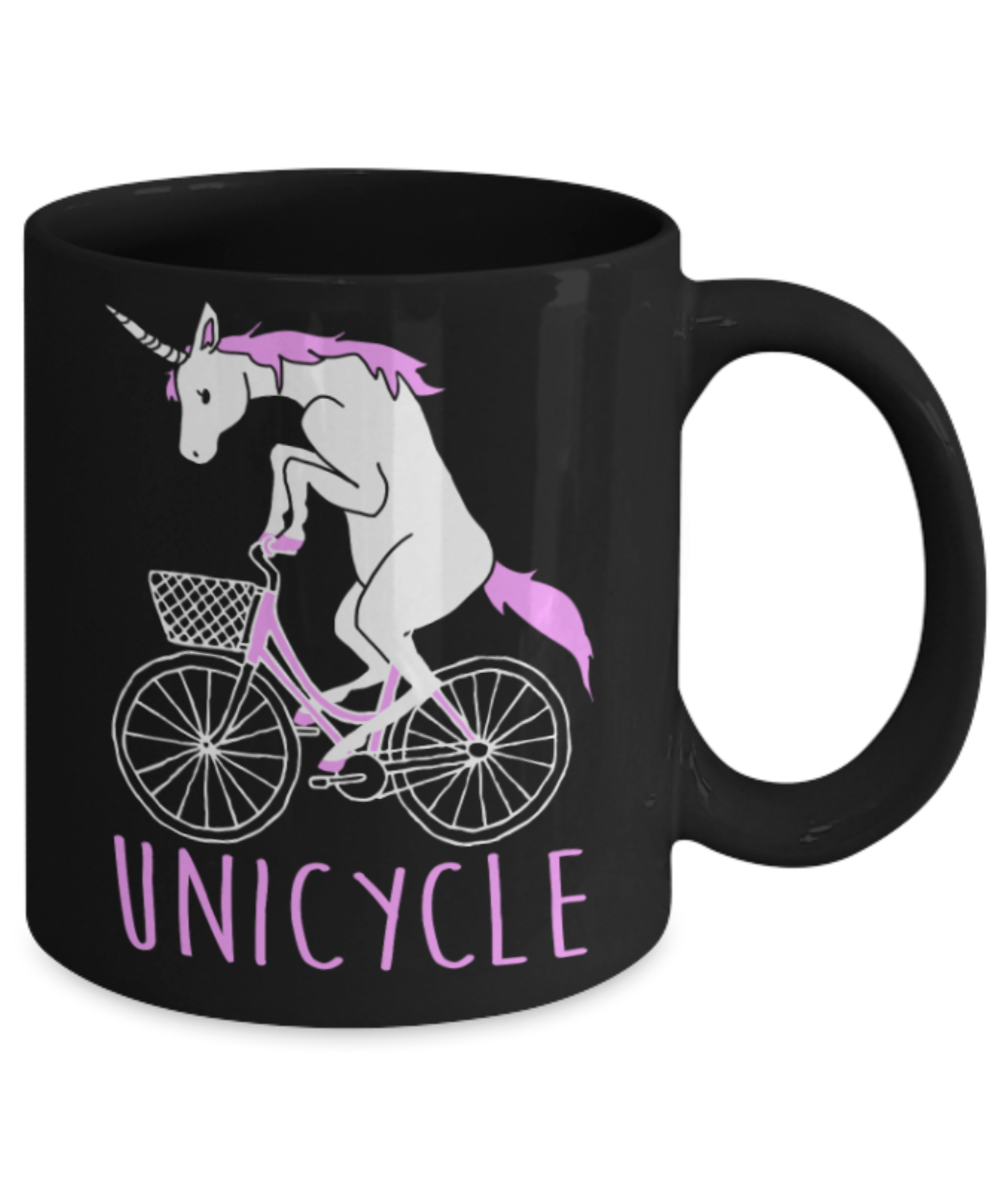 Unicorn Lovers Mugs , Unicycle - Black Coffee Mug Porcelain Tea Cup 11 oz - Great Gift