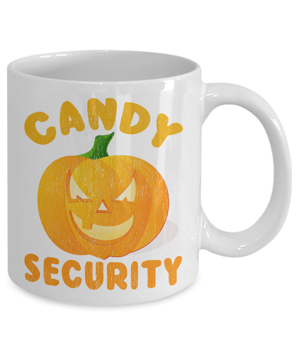 Halloween Coffee Mug, Candy Security - White Porcelain Coffee Mug 11 Oz For Halloween