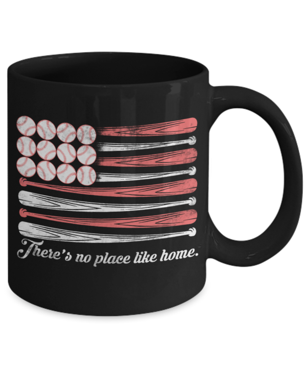 Baseball Lovers Mugs , There is no place like home - Black Coffee Mug Porcelain Tea Cup 11 oz - Great Gift