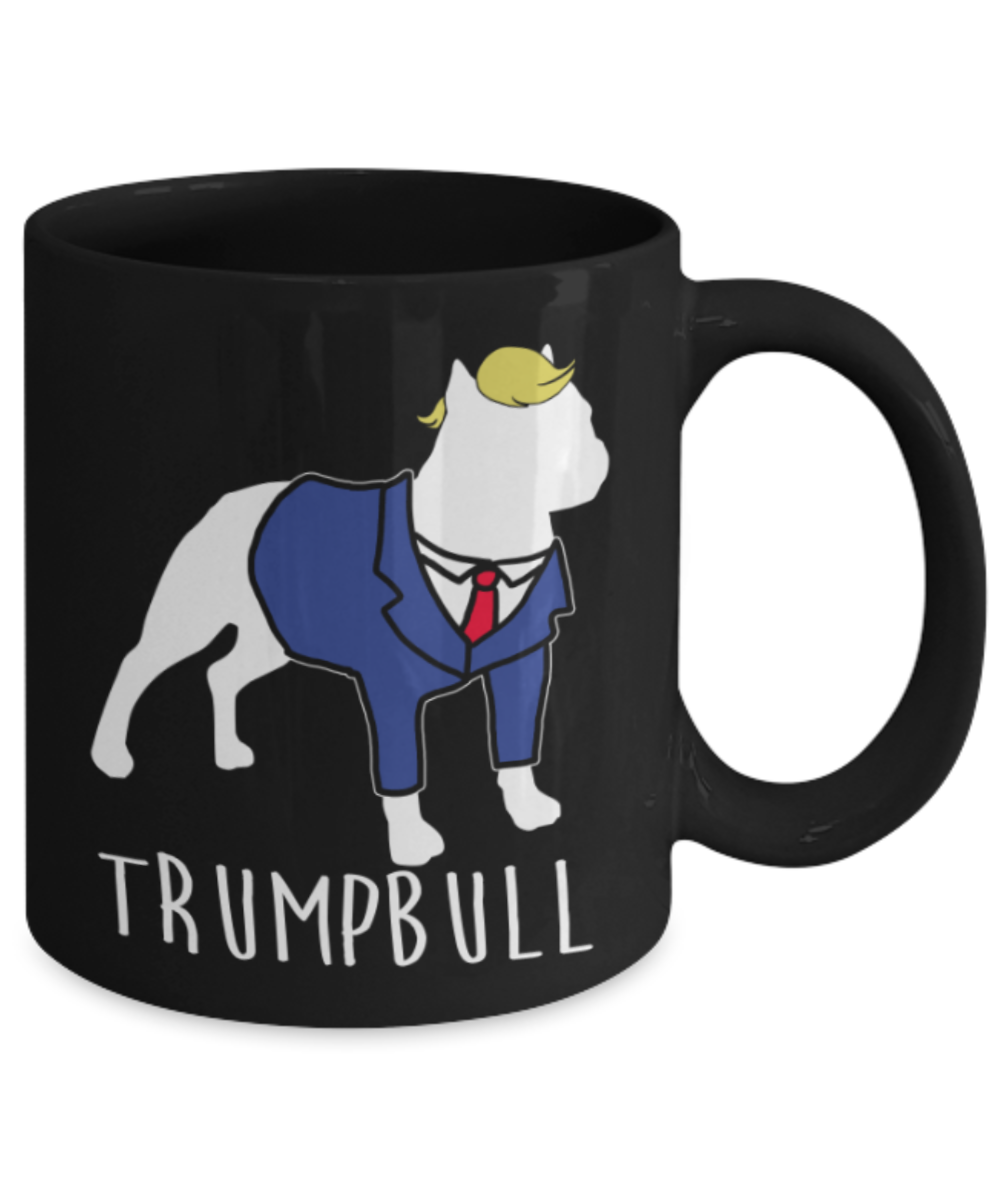 Pitbull Lovers Mugs , Trumpbull - Black Coffee Mug Porcelain Tea Cup 11 oz - Great Gift