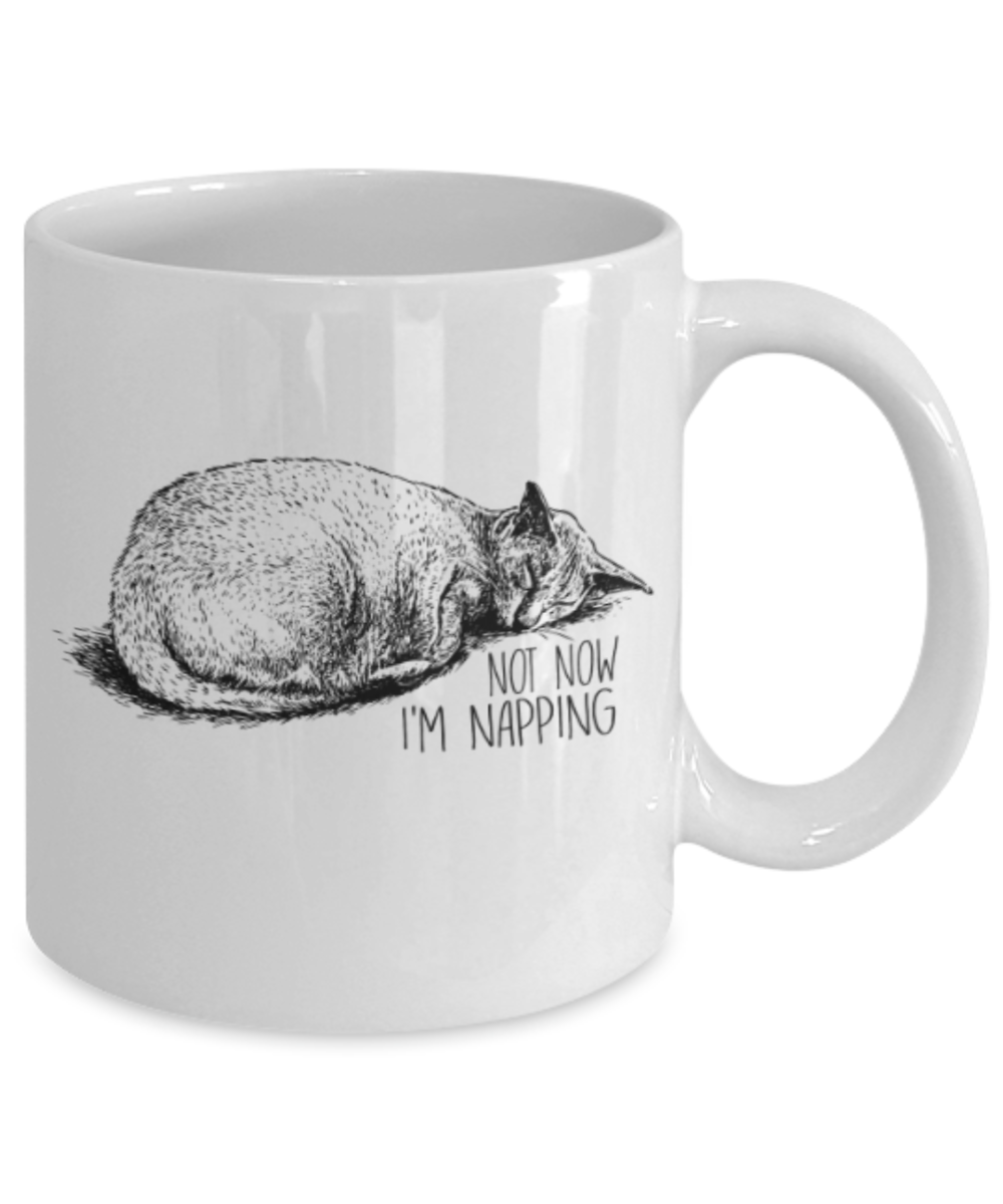 Gift gor cat lovers , Im napping - White Coffee Mug Porcelain Tea Cup 11 oz - Great Gift