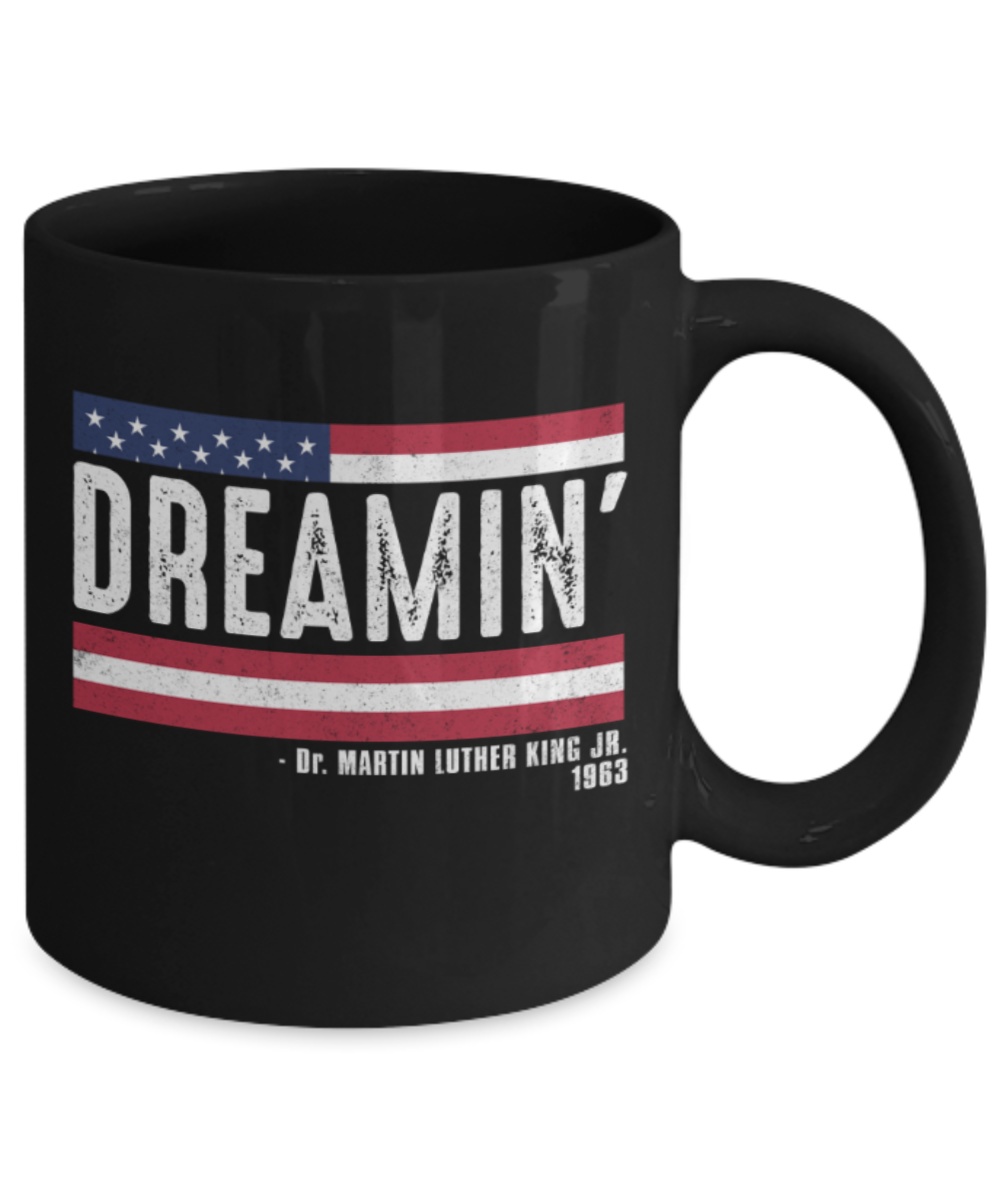 Martin luther king mugshot Dream, Dreamin' - Funny Black Porcelain Coffee Mug Cute Ceramic Cup 11 oz