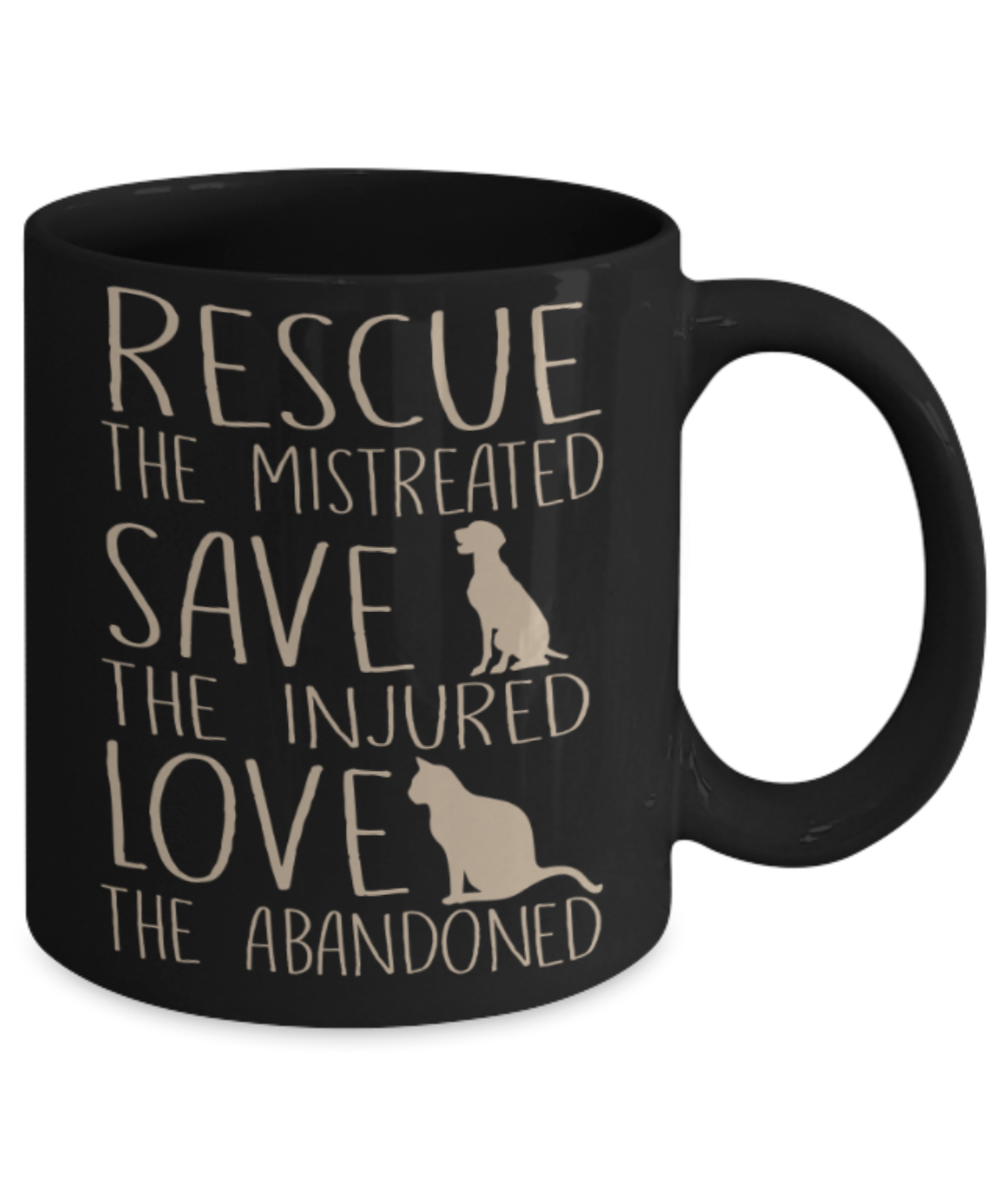 Gift gor dog lovers , Rescue Save Love - Black Coffee Mug Porcelain Tea Cup 11 oz - Great Gift