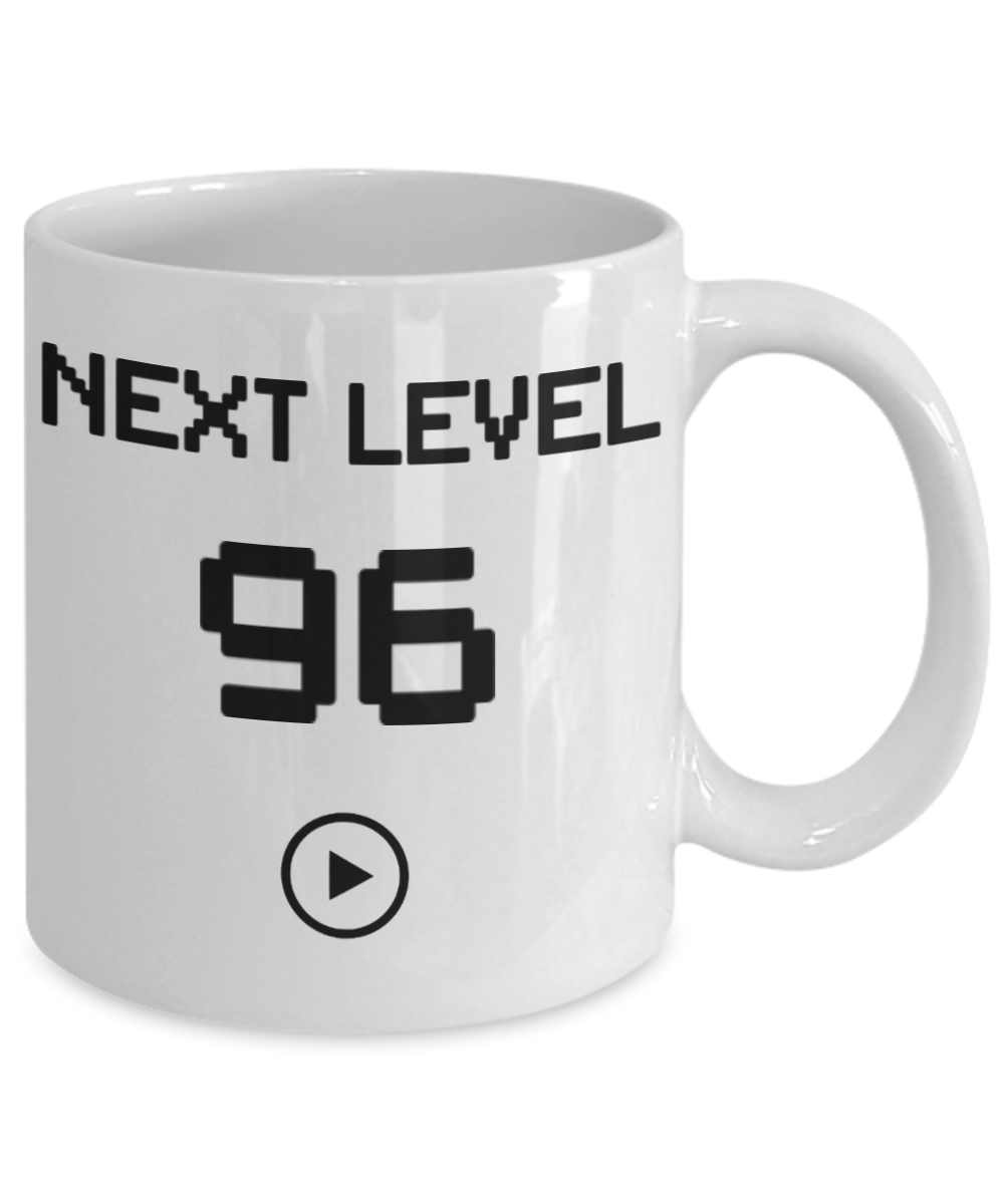 96th Birthday Coffee Mug, Next Level 96, Gamer Coffee Mug, Birthday Mug- White Porcelain Coffee Mug 11 Oz Birthday Coffee Mug