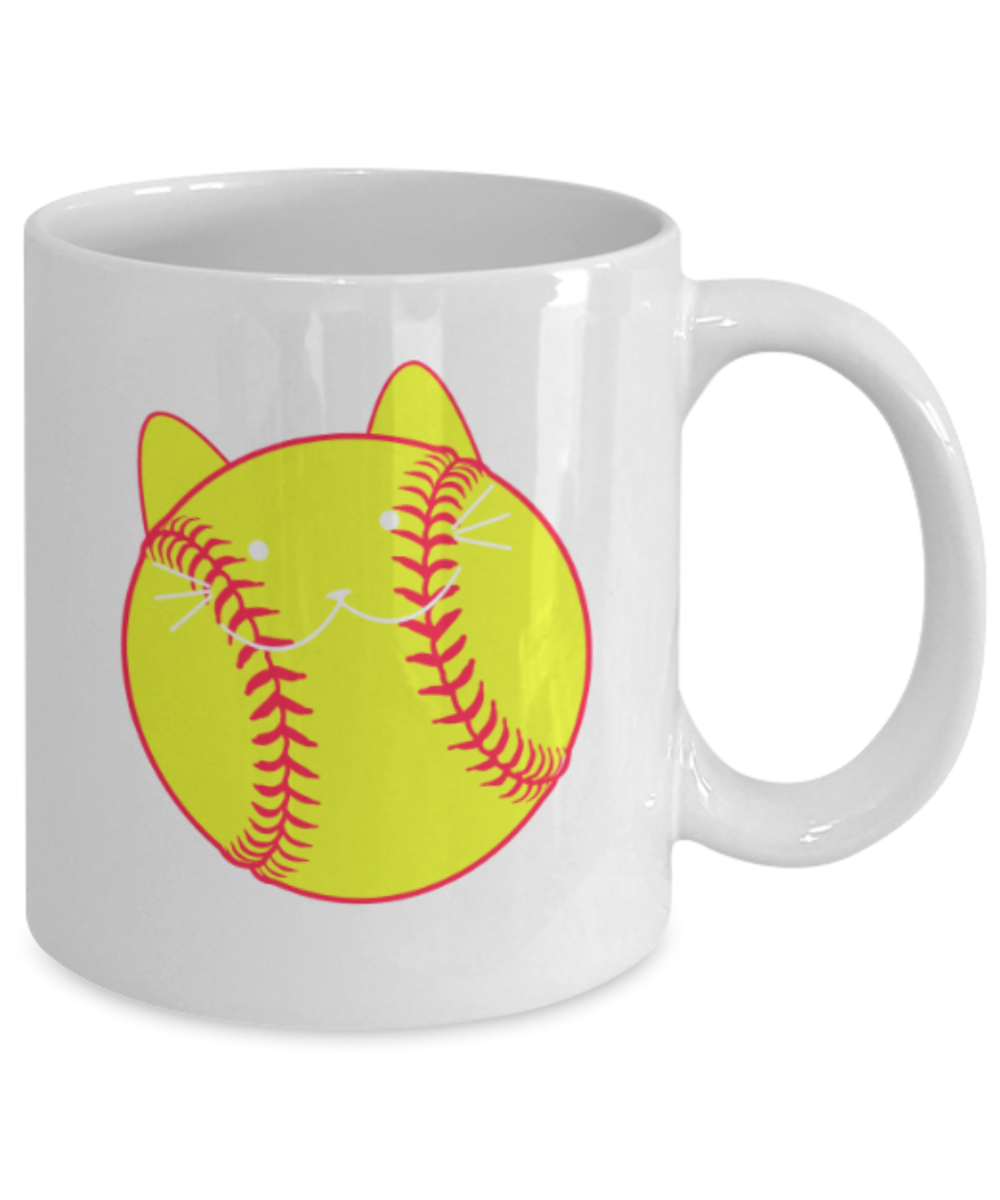 Cat Lovers Mugs , Mewt Ballgame - White Coffee Mug Porcelain Tea Cup 11 oz - Great Gift
