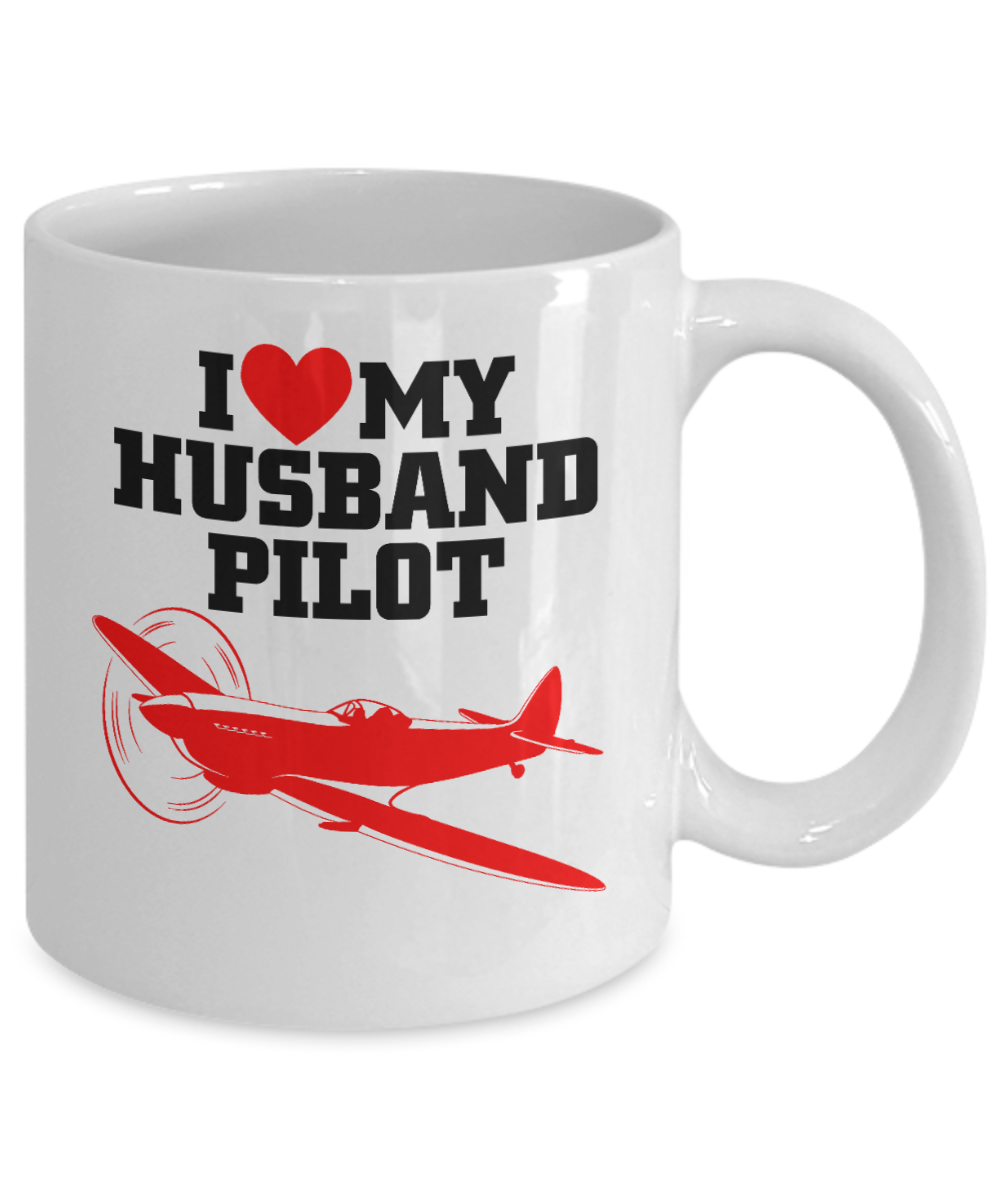 Great Wife Gift Coffee Mug, I Love My Husband Pilot - White Porcelain Coffee Mug 11 oz For Husband, Wife, Wedding Anniversary, Birthday, Christmas, Gift