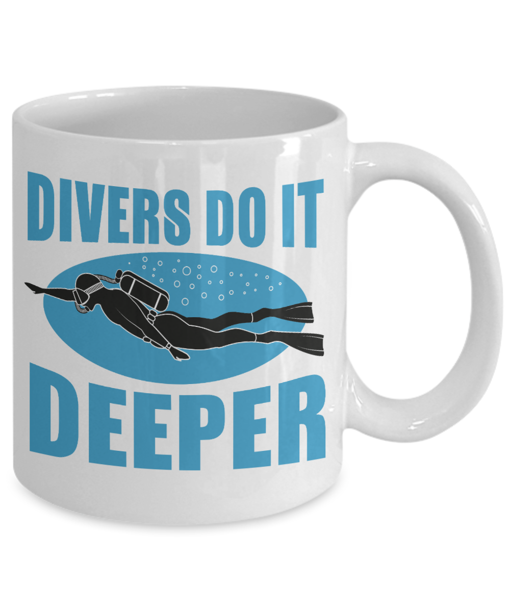 Scuba Diver Coffee Mug, Divers Do Not Dive Deeper-White Porcelain Coffee Mug 11 oz for scuba, diver, surfing,swimmer