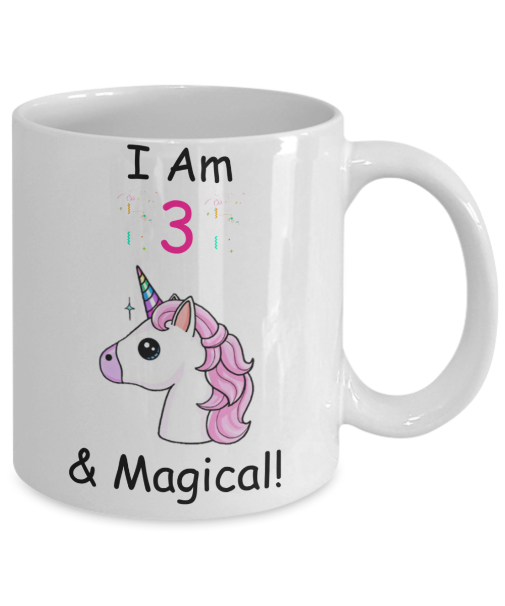Unicorn Birthday gift 3rd Birthday Gift for Women - I Am 3 & Magical Unicorn Mug - Funny White Porcelain Coffee 11 oz for Grandma, Mom, Sister, Best Friend, Women, Her - Born In 2017