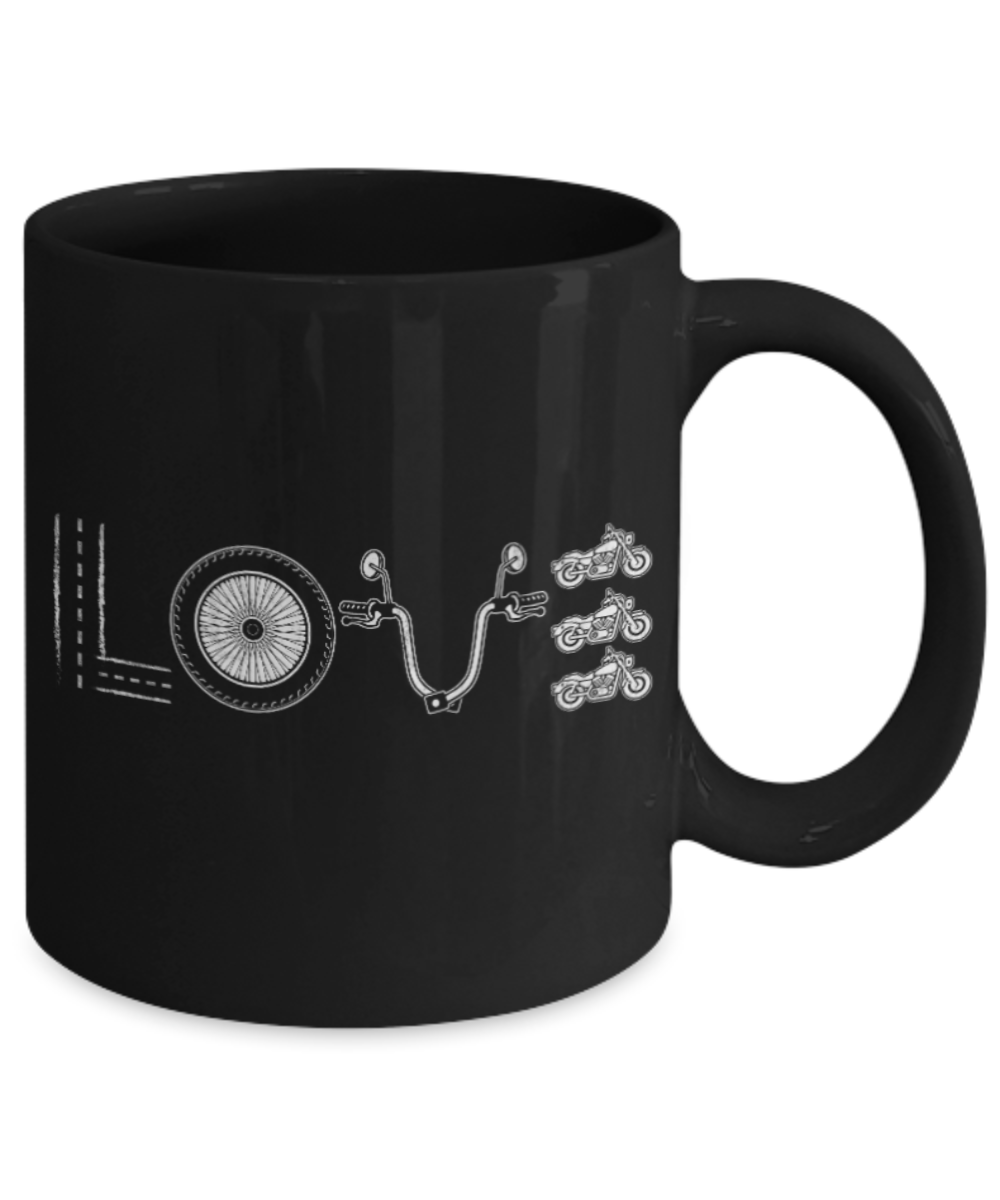 Bike Lovers Mugs , Bike Love - Black Coffee Mug Porcelain Tea Cup 11 oz - Great Gift