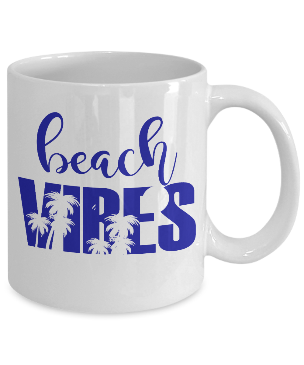 Beach Lover Coffee Mug, Beach Vibes-White Porcelain Coffee Mug 11 oz for camper,beach, outdoor, surfing, camping, cup