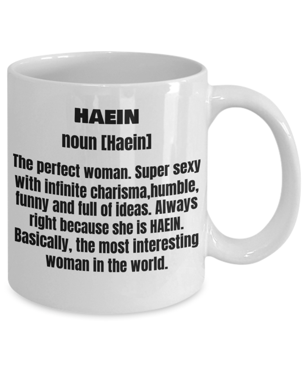 Haein First Name Adult Definition - Funny White Porcelain Coffee Mug Cute Ceramic Cup 11 oz