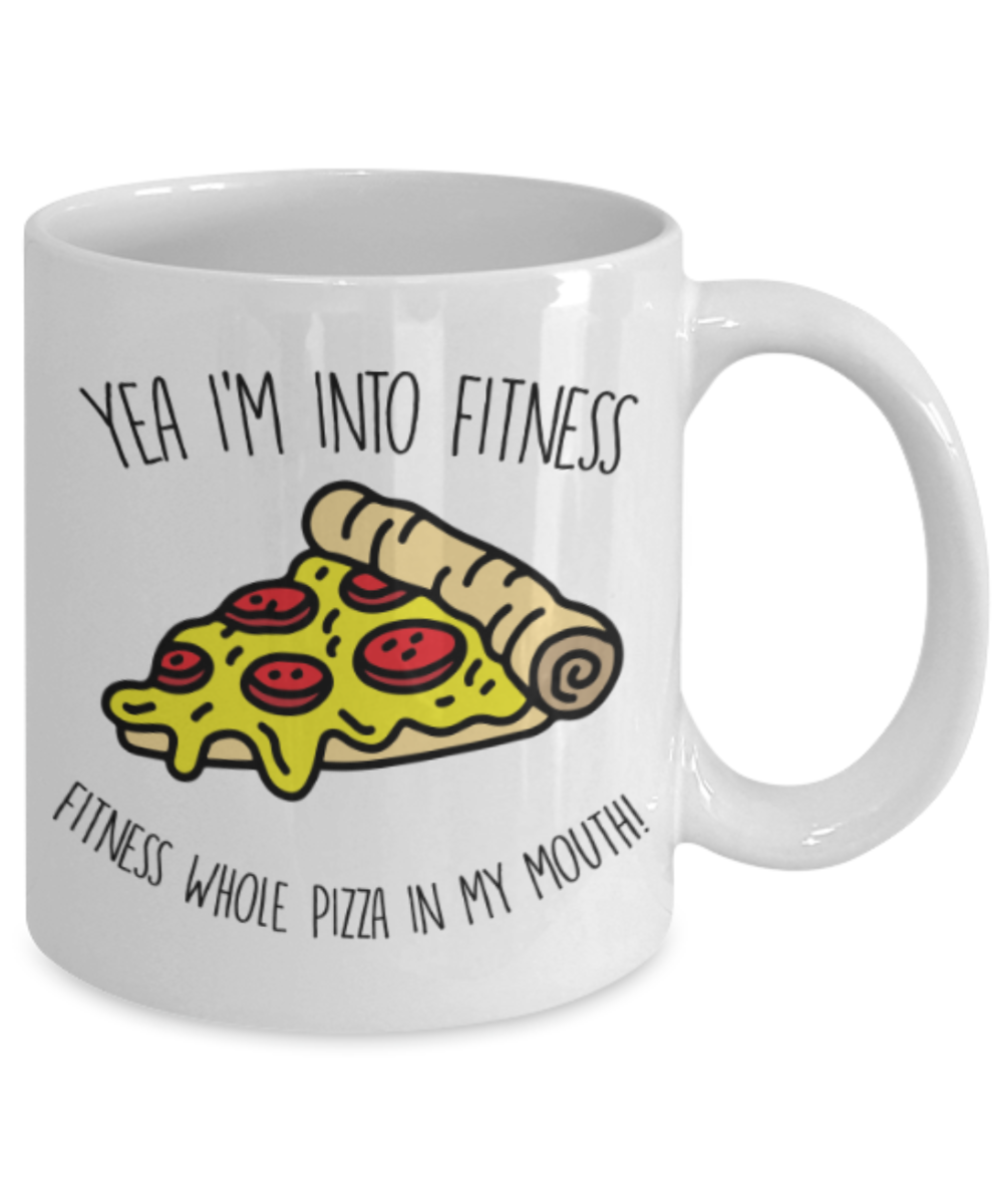 Beer Food Lovers mugs , Fitness whole Pizza - White Coffee Mug Porcelain Tea Cup 11 oz - Great Gift