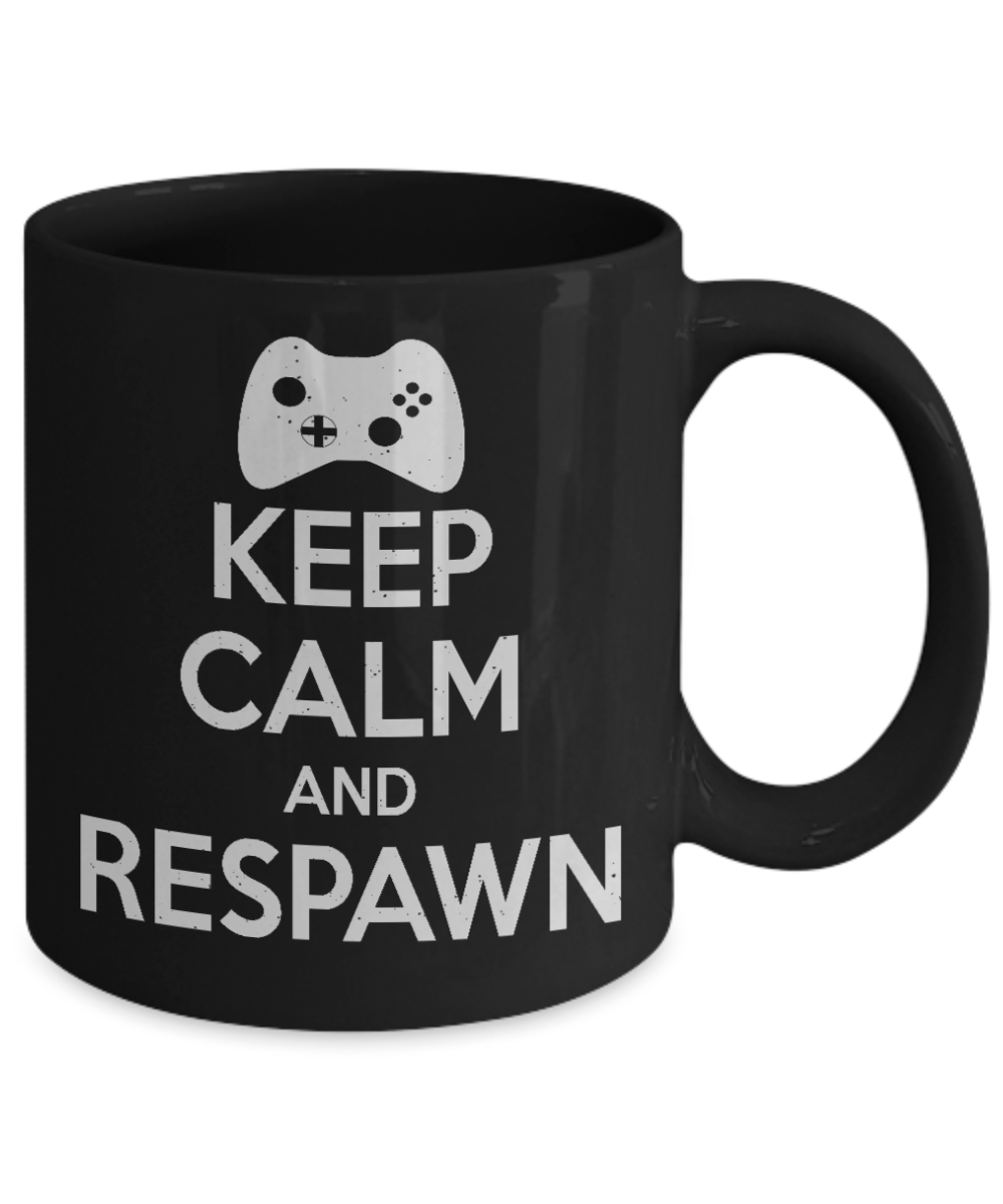 Gameboy Coffee Mug,Keep Calm And Respawn-Black Porcelain Coffee Mug 11 oz for Gamer, son, Daughter, dad