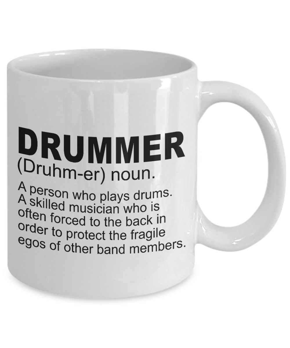 Drum Obsession Coffee Mug, Drummer Word Description -White Porcelain Coffee Mug 11 oz for Drum player, Dad, Son,drums, lover