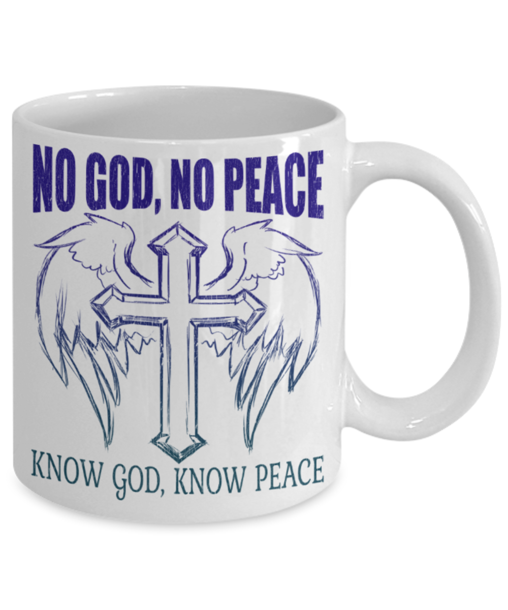 God Lovers Mugs, No god no peace Know god Know peace - Funny Black Porcelain Coffee 11 oz