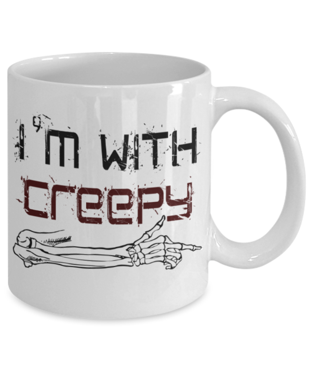 Midnight mug rogue - I'm with creepy hand - White Porcelain Coffee Mug Cute Ceramic Cup 11 oz